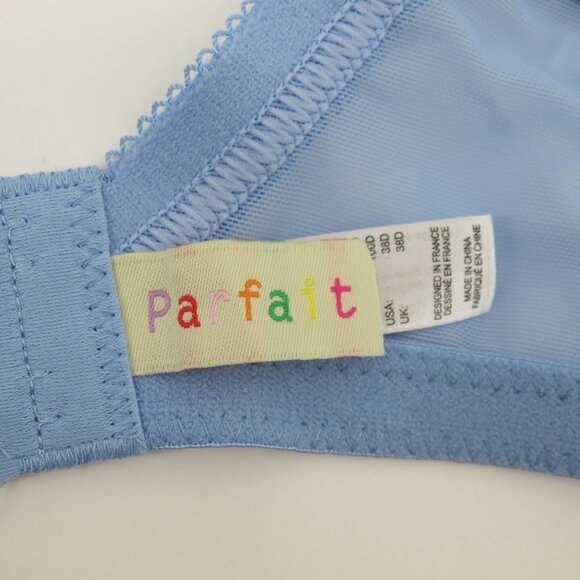 Parfait 38D Blue Floral Flower Lace Underwire Bra Bow Unlined Wide Strap NEW - Picture 10 of 14